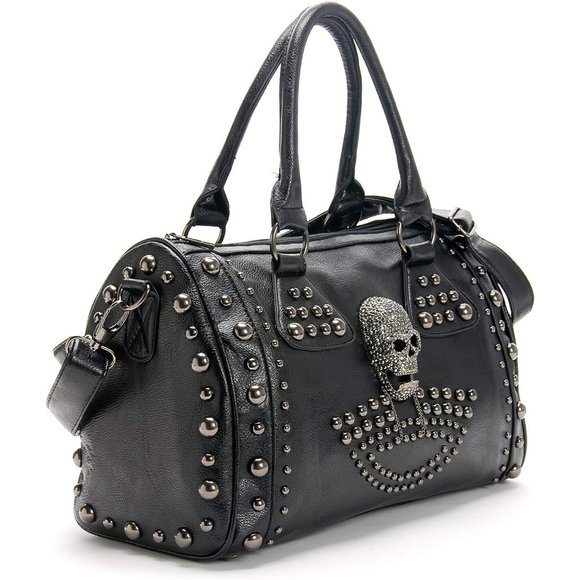 AlwaySky Women Skull Handbag Large Capacity Gothic Shoulder Bag Studded Doctor - Picture 3 of 5